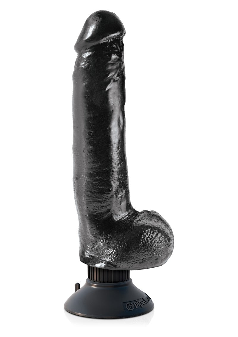 King Cock 9" Vibrating With Balls Black