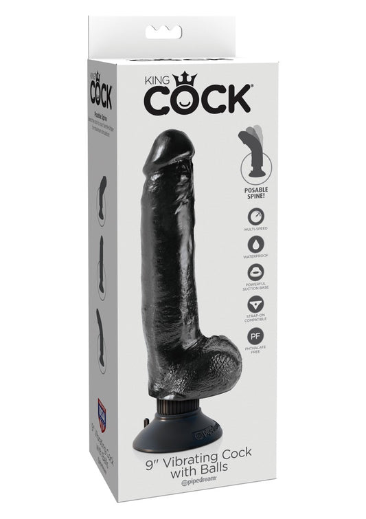 King Cock 9' Vibrating With Balls Black