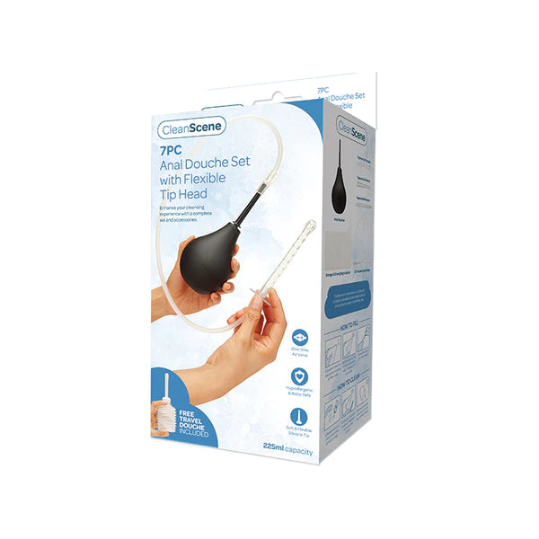 7PC Anal Douche Set Flex Head Tip CLEANSCENE