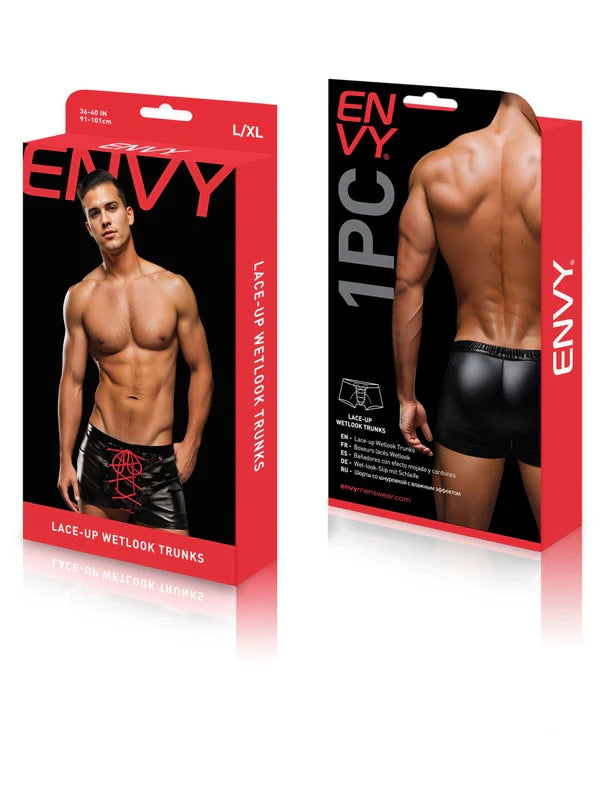* ENVY LACE-UP WETLOOK TRUNKS-BLACK/RED-L/XL