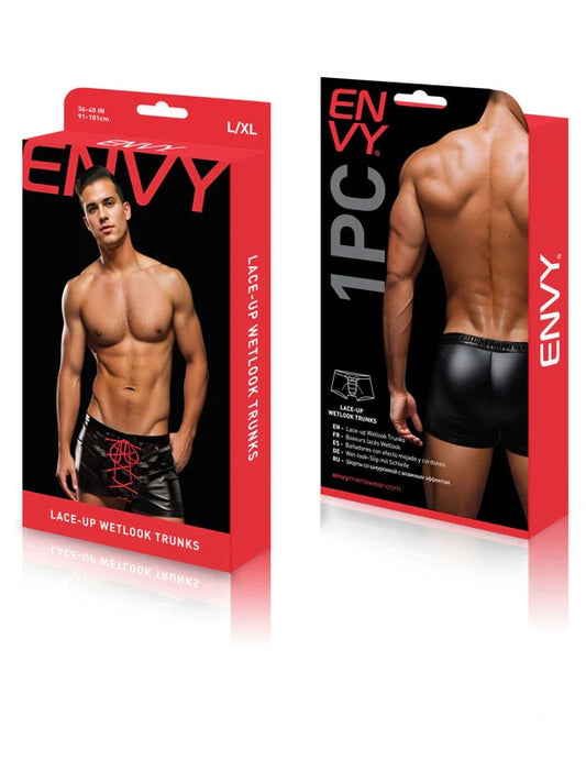 * ENVY LACE-UP WETLOOK TRUNKS-BLACK/RED-L/XL