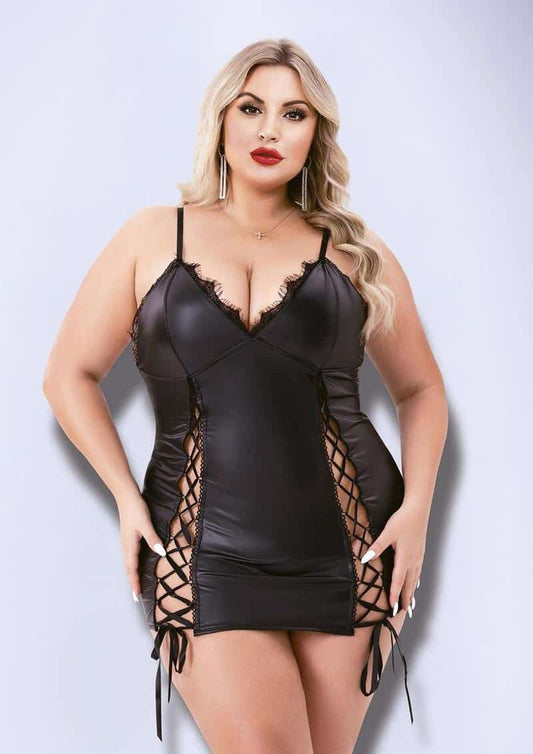 Baci Lace Up Wetlook Mini Dress Black