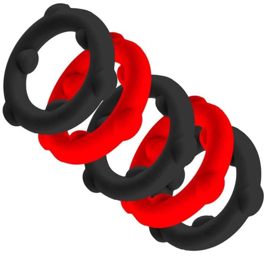Gearheads Cock Ring (5 pack) in Red/Black