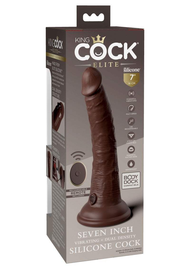 King Cock Elite - 7 Inch Vibrating With Remote - Brown