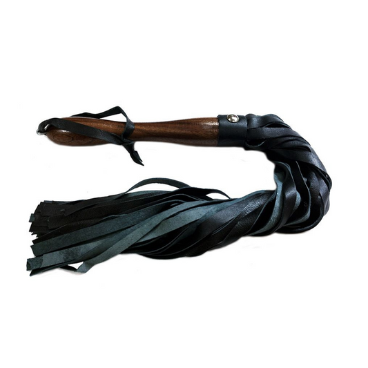 Rouge - Leather Wooden Handle Flogger - Black