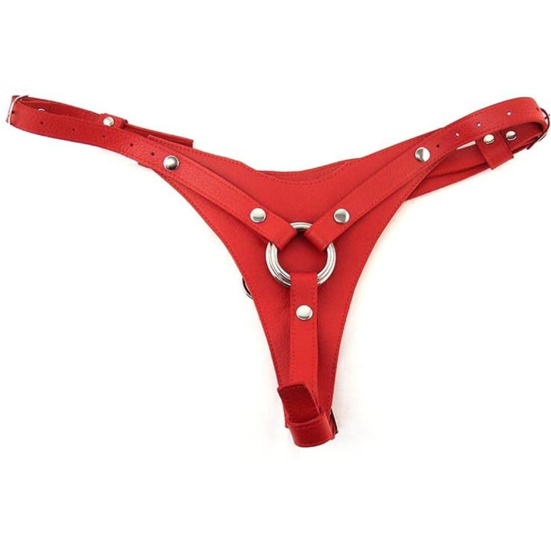 Rouge - Leather Dildo Harness - Red