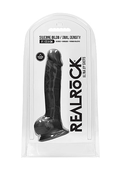 Real Rock Ultra - Silicone Dildo With Balls - 22,8 cm - Black