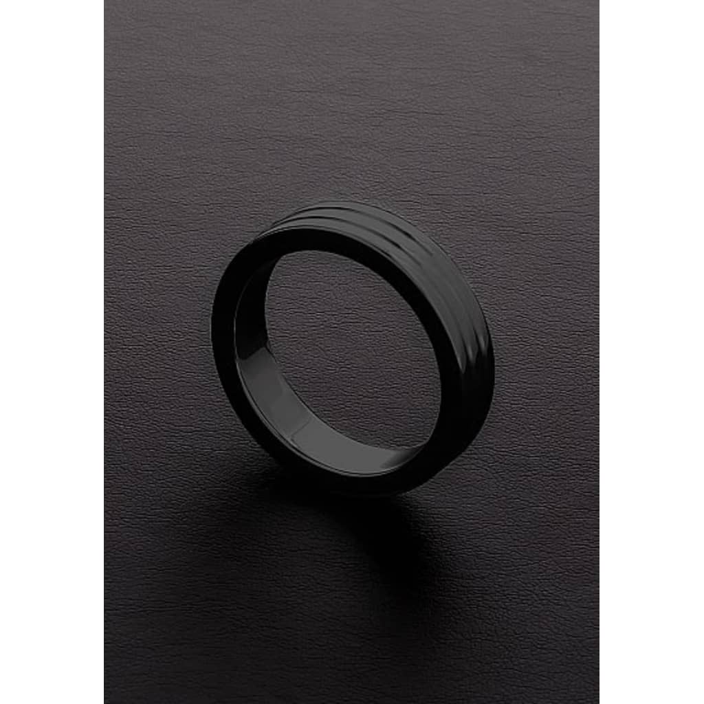 Triune Ribbed Metal Cock Ring - Black - 50mm