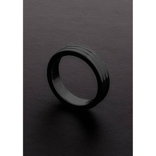 Triune Ribbed Metal Cock Ring - Black - 40mm