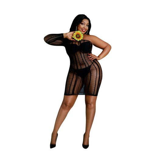 Moonlight Black Stripe Mini Dress Plus