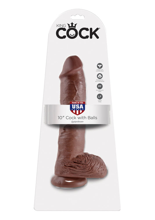 King Cock - 10 inch with balls - Brown