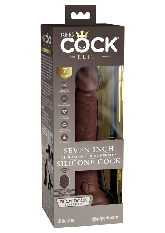 King Cock Elite - 7 Inch Vibrating With Remote - Brown