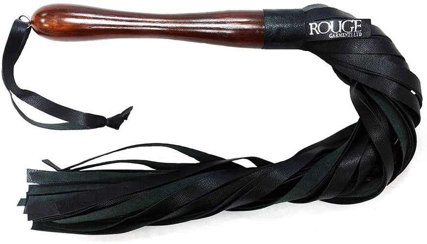 Rouge - Leather Wooden Handle Flogger - Black