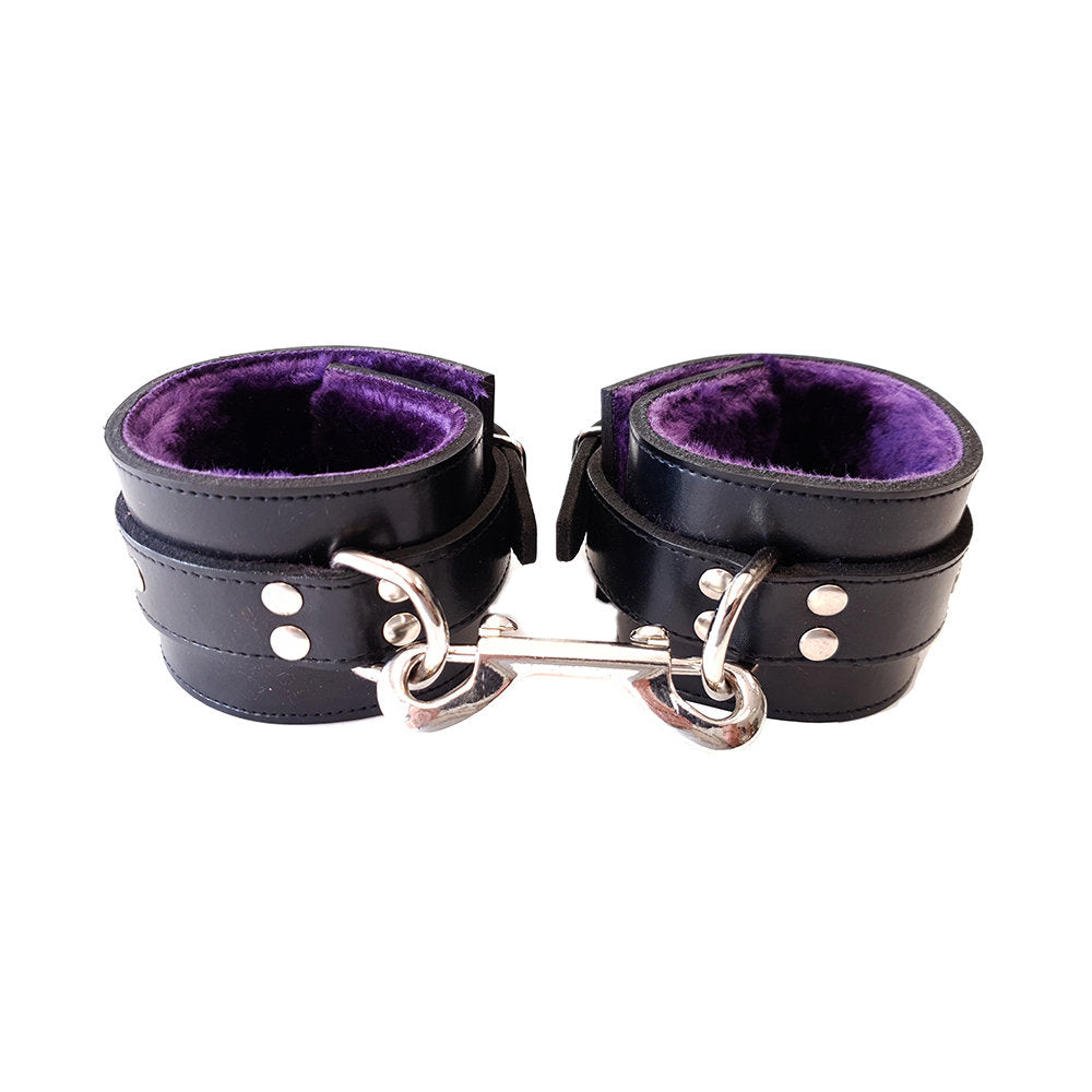 Rouge - Leather Fur Wrist Cuffs - Black/Purple