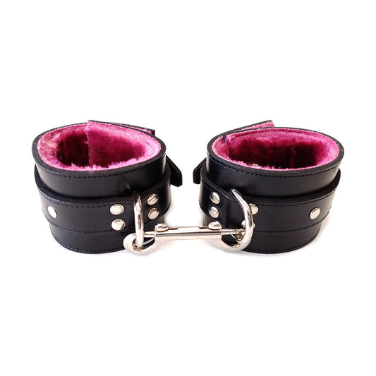 Rouge - Leather Fur Wrist Cuffs - Black/Pink