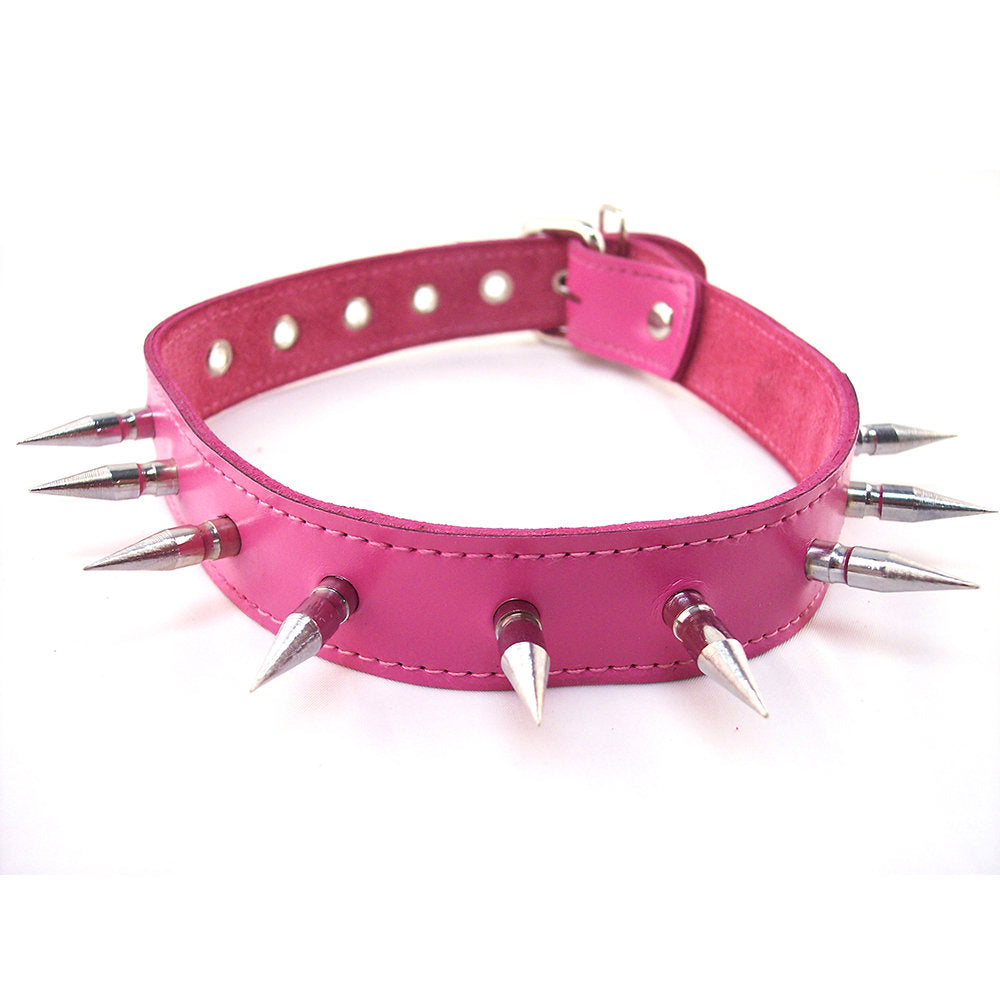 Rouge - Leather Spiked Collar - Pink