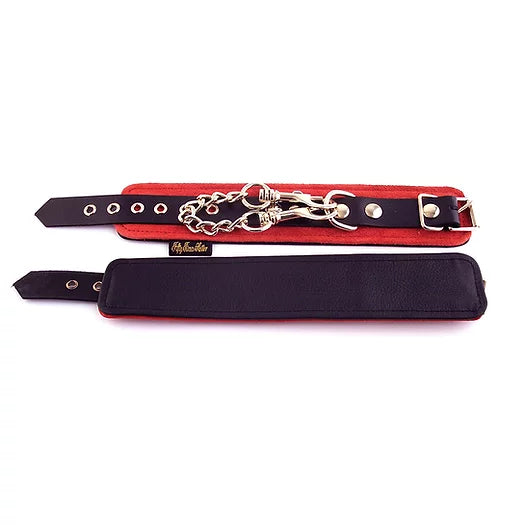 Rouge - Suede Wrist Cuffs - Red/Black