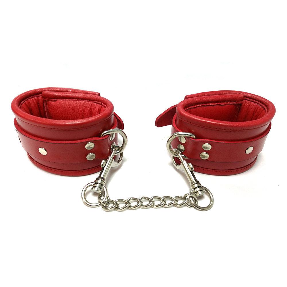 Rouge - Leather Padded Wrist Cuffs - Red