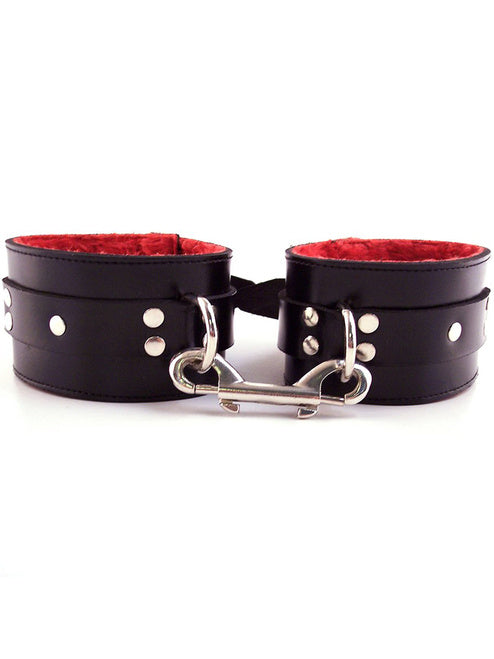 Rouge - Leather Fur Wrist Cuffs - Black/Red