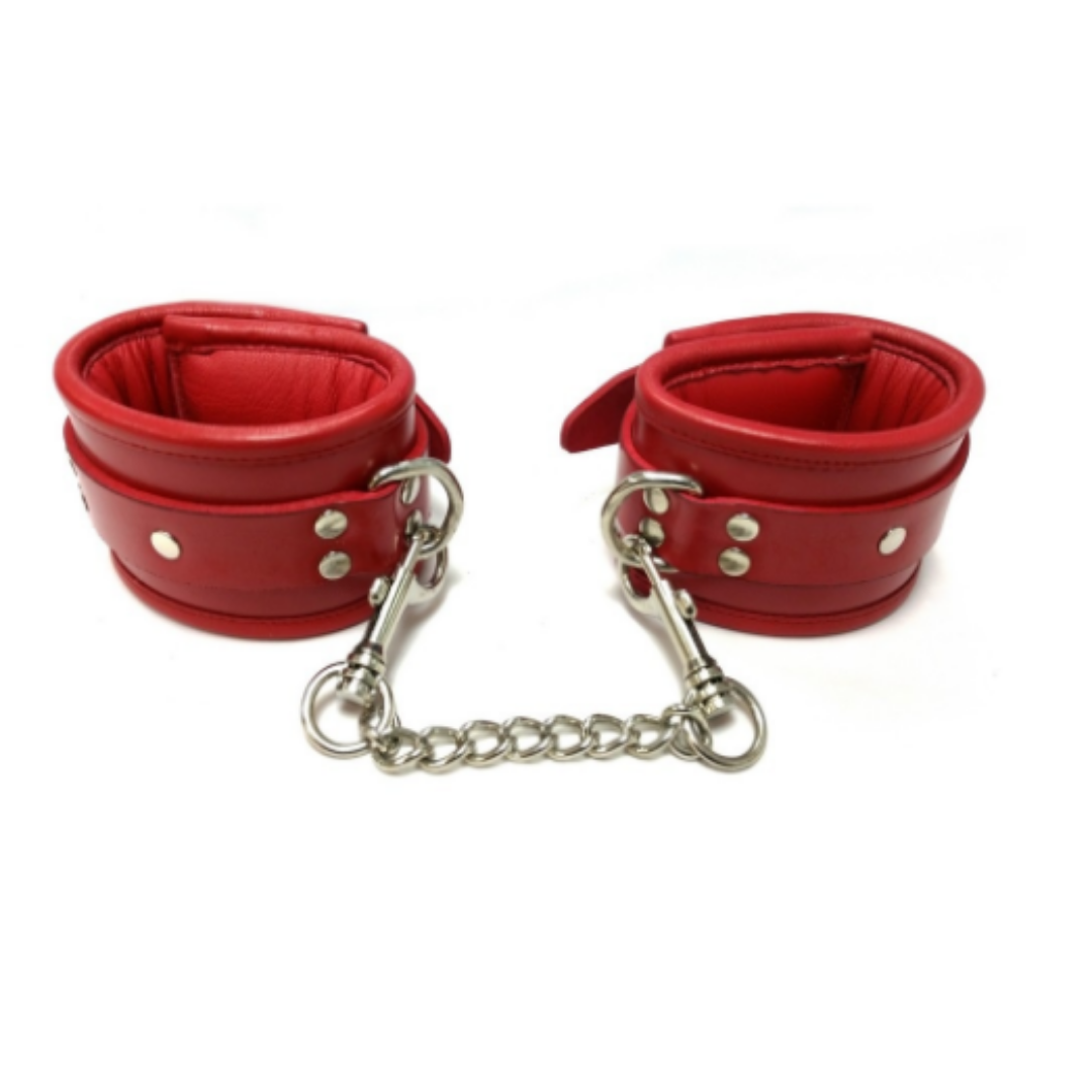 Rouge - Leather Padded Ankle Cuffs - Red