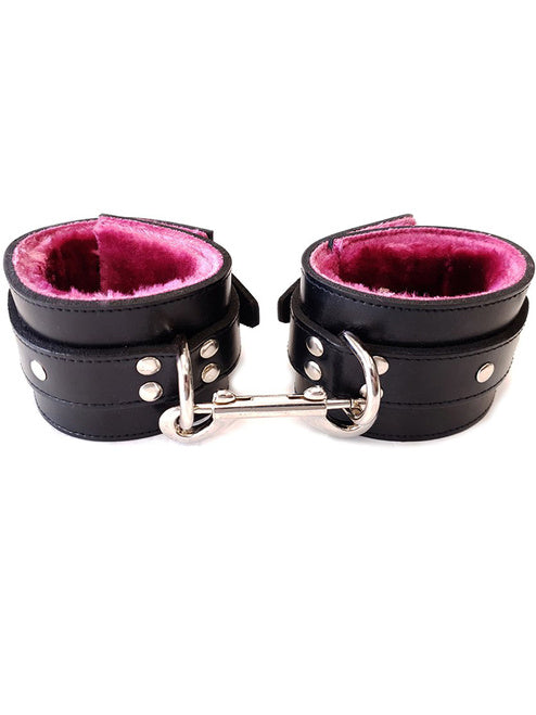 Rouge - Leather Fur Ankle Cuffs - Black/Pink