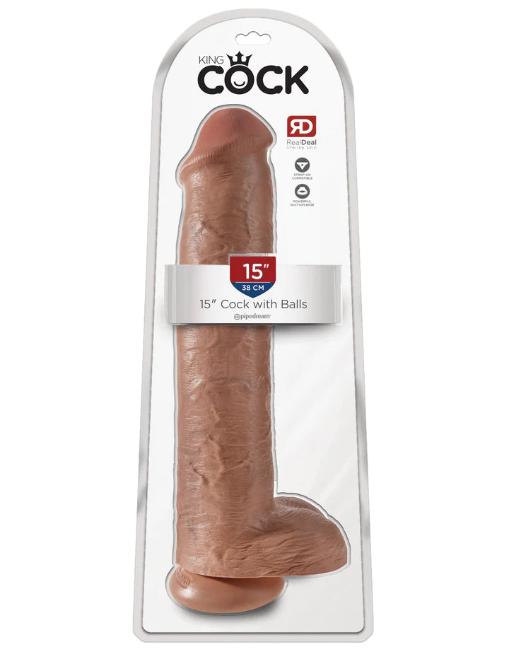 King Cock - 15 Inch With Balls - Caramel