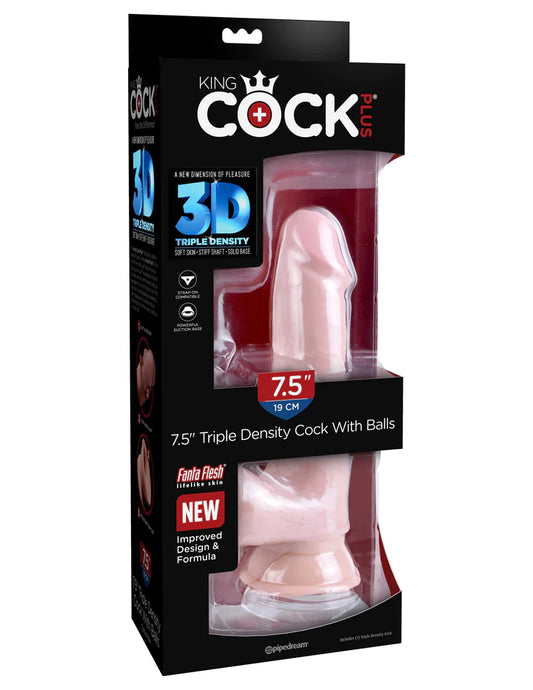 King Cock - 3D Triple Density 7.5 Inch With Balls - Light