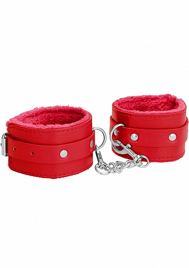 OUCH - Plush Leather Hand Cuffs - Red